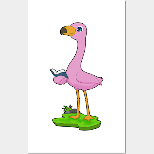 Flamingo Reading Book Posters and Art